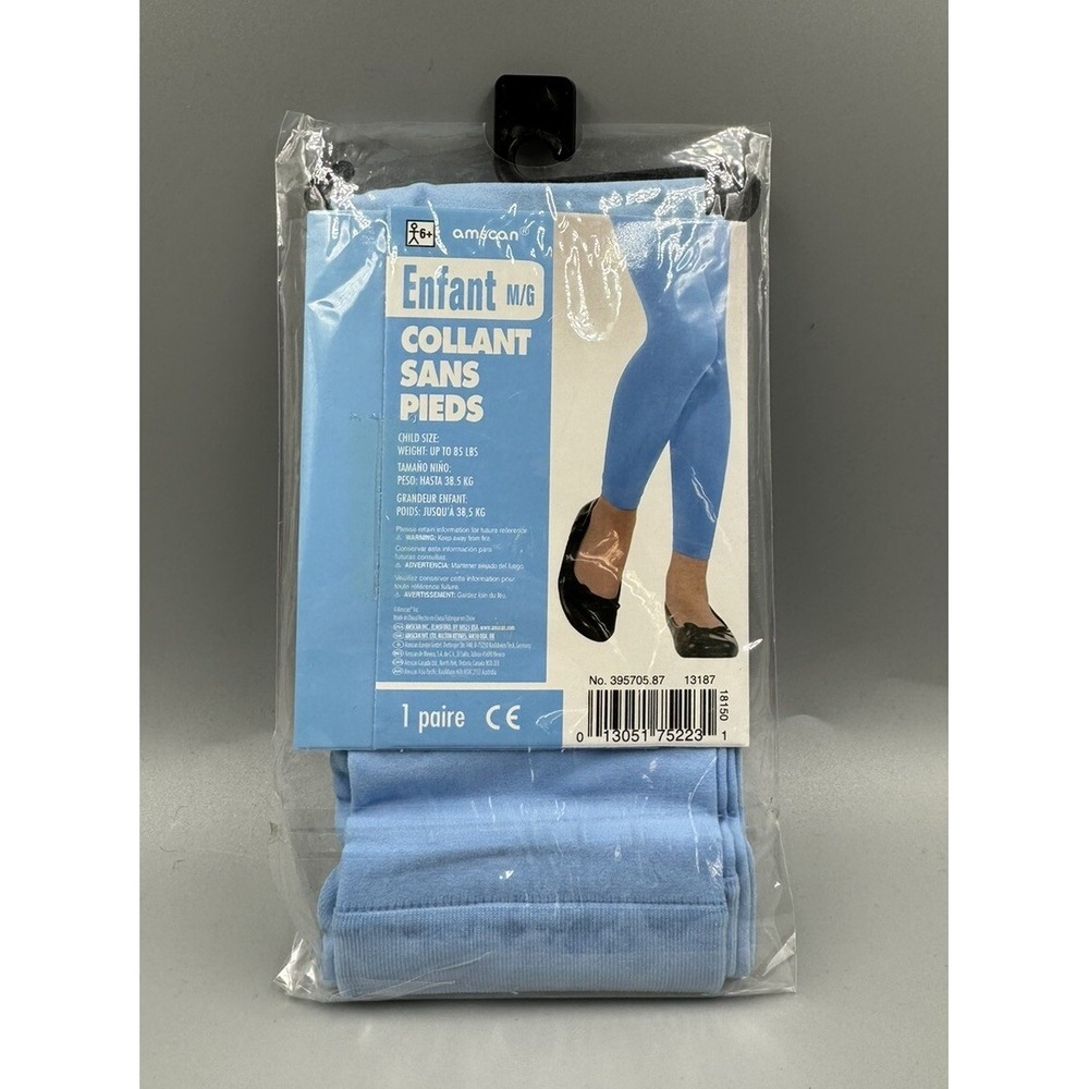 New Amscan‎ Girl's Light Blue Footless Opaque Tights sz M-L up to 85 lbs